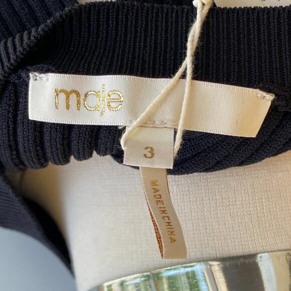 Maje Meely Black Ribbed White Open Back Tie Crewneck Sweater Pullover sz 3, US L - Picture 8 of 9